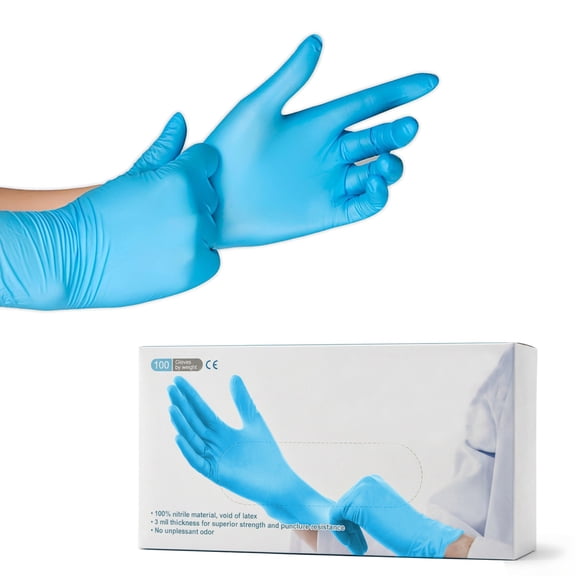 VOS Disposable Gloves, Latex & Powder Free Nitrile Rubber Gloves, Heavy Duty, 100 Count Box, Food Safe Medium Single Box
