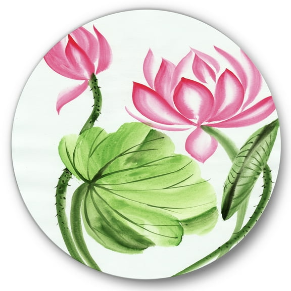 Designart 'The Dragonfly and Lotus II' Traditional Circle Metal Wall Art 36x36 - Disc of 36