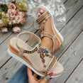 thumbnail image 4 of Wedge Sandals for Women Boho Beaded T- Strap Espadrilles Open Toe Platform Heels Elastic Slingback Casual Summer Dress Shoes Beige Size 7.5, 4 of 7