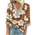 thumbnail image 2 of Abomasnow Deals of The Day Clearance Women's Summer Boho Tops 2025, Lightweight Casual 3/4 Sleeve Shirts V-Neck Lace Trims Printed Dressy Blouse Tops, 2 of 5