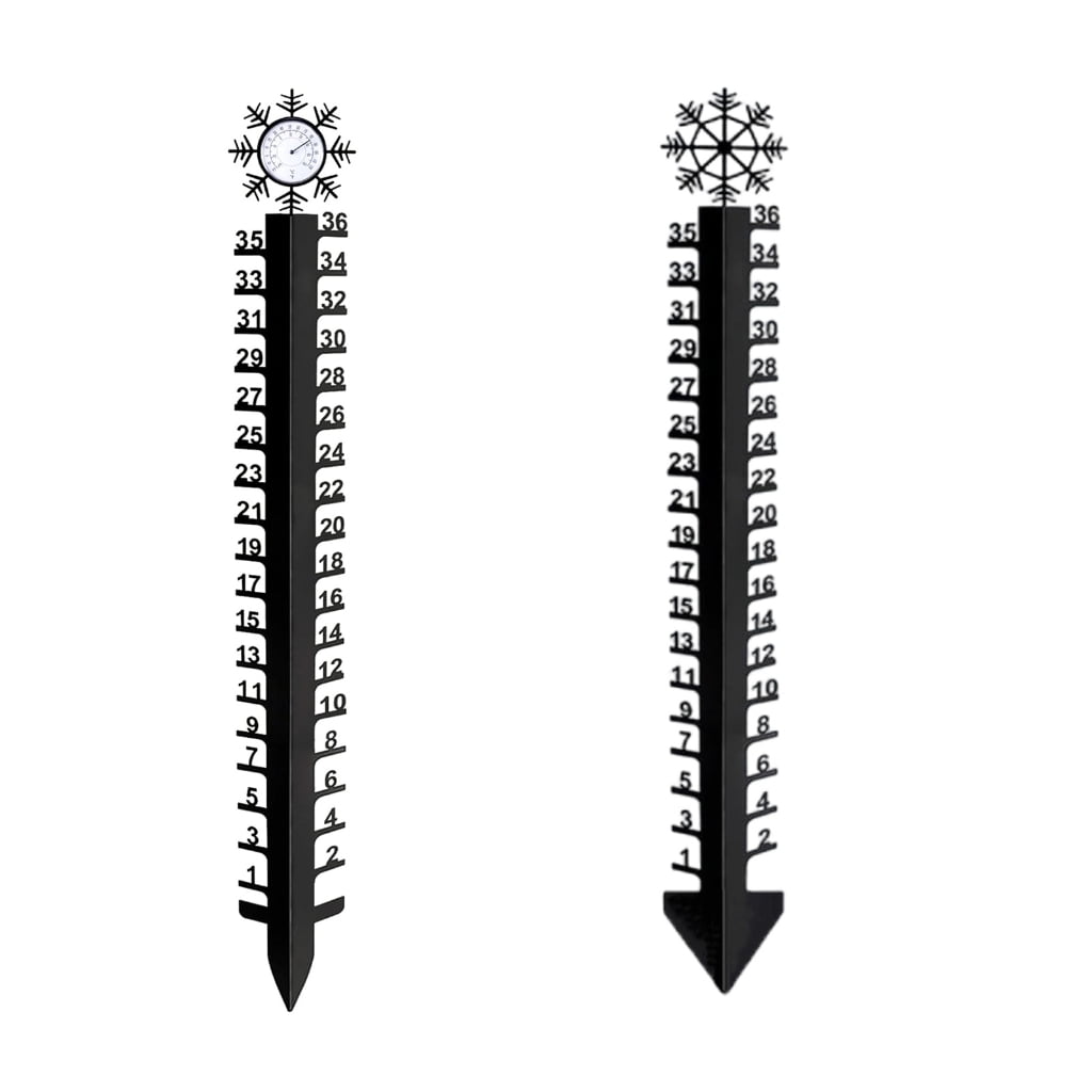 36in Snow Gauge with Temperature Meter Winter Snowflake Metal Ruler Snowfalls Gauge Snow Measuring Stick for Yard