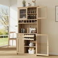thumbnail image 4 of Harper & Bright Designs Farmhouse Kitchen Pantry Cabinet with Glass Door and Shelves, Tall Kitchen Storage Cabinet with Drawer, Freestanding Hutch with Wine Rack, 74.8", Natural, 4 of 17
