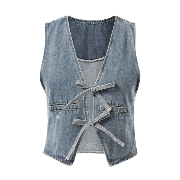 Xijirk Tank Tops V Neck Tie Front Cropped Denim Vest Sleeveless Tight Fit Jean Tank Top Camisole Tops for Women,Light Blue,L