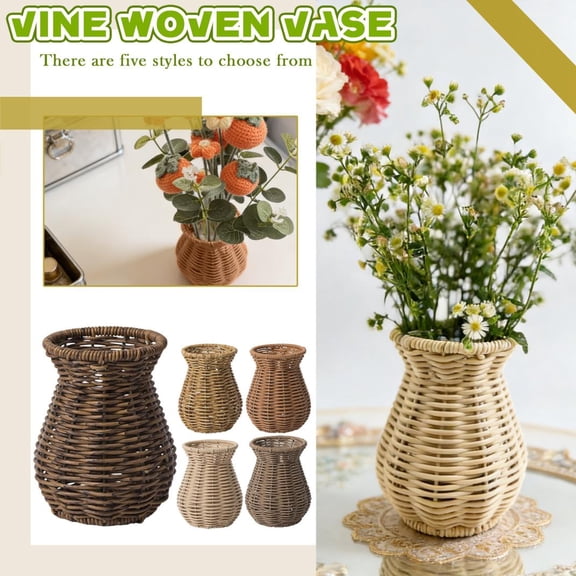 11-Inch Woven Vase, Handcrafted Rattan-Like Flower Vase, Lightweight & Durable Decorative Vase For Displaying Fresh Or Dried Flowers, Table Centerpieces, Home, Living Room, Office