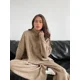 thumbnail image 5 of Conjunto de suéter y pantalones de cuello alto para mujer, Jersey de punto grueso, informal, holgado, verde, sólido, otoño e invierno, 2 piezas, 5 of 5