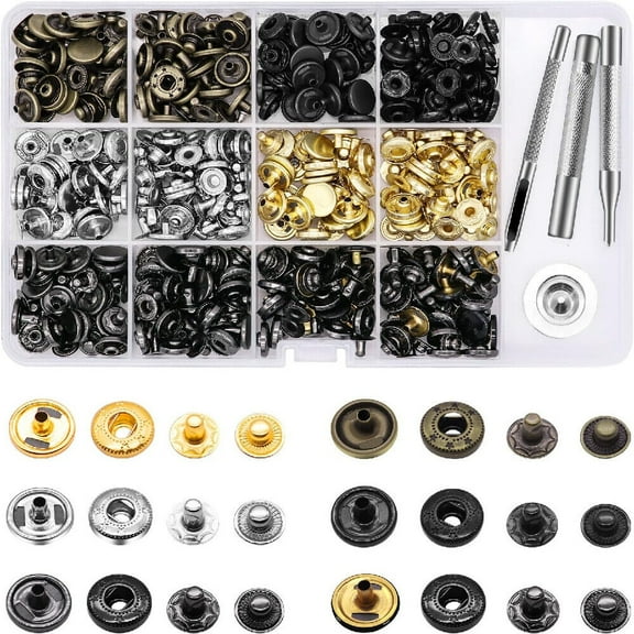 120 Set Leather Snap Fasteners Kit,12.5mm Metal Button Snaps Press Studs 6 Color