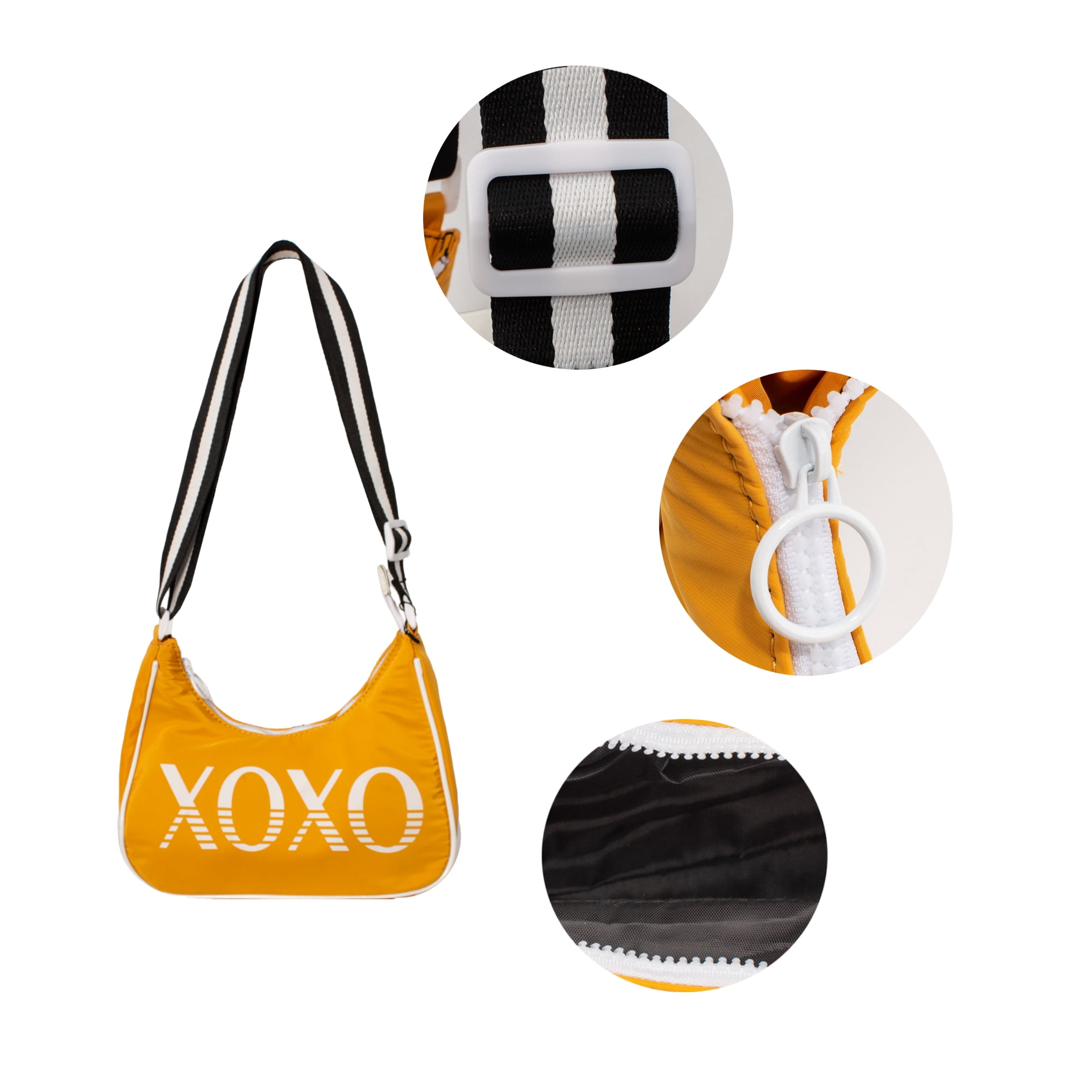 XOXO Women's Nylon Yellow Everyday Cross Body Bag with Adjustable Stripe Web Strap
