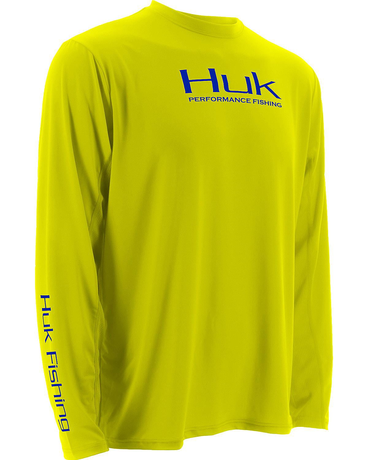 Huk Performance Large Mouth Bass Logo Long Sleeve Neon Green Fishing Shirt L 