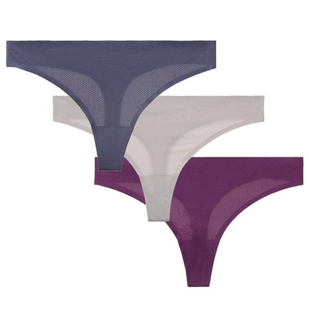 

3 Pack Women Solid Seamless Thongs T-back Graphene G-String Thong Middle-Waist Breathable Bikini Underwear Stretch Panties