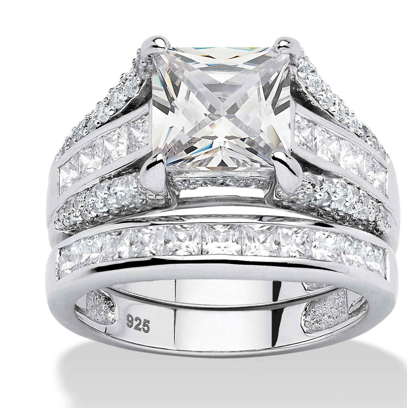 3.14 TCW Princess-Cut Cubic Zirconia 2-Piece Bridal Ring Set in Platinum over Sterling Silver by PalmBeach Jewelry