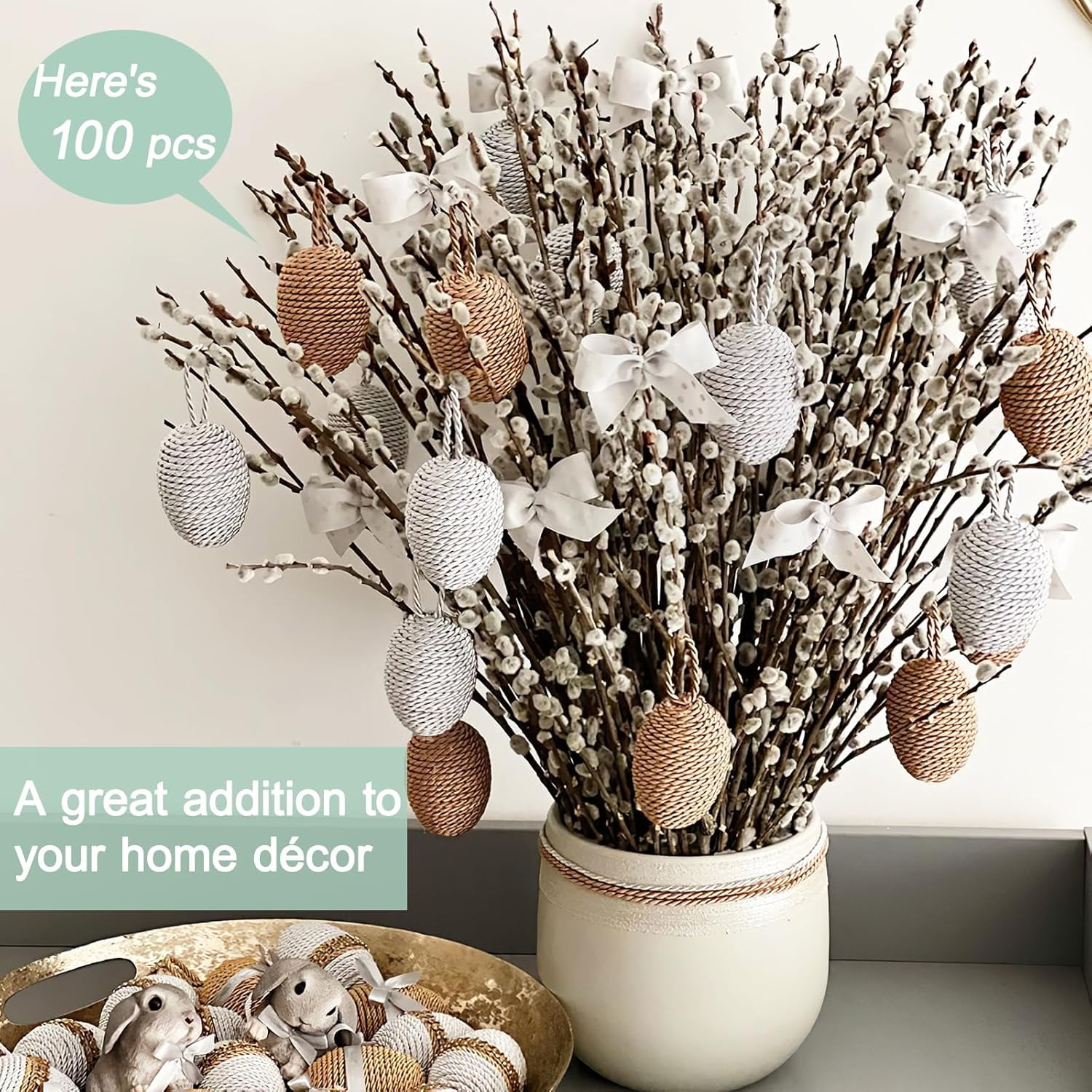 GIXUSIL Dried Pussy Willow Branches,15.8In Snow Willow Branches for Home Decor,Durable Dried Flowers for Indoor and Outdoor Decorations