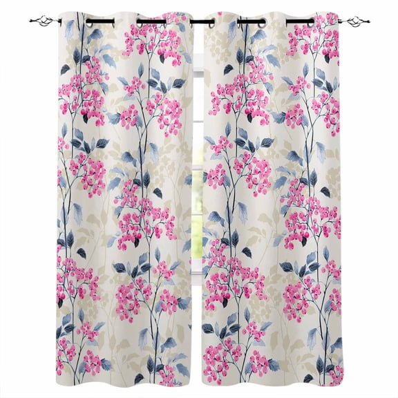 Fsddascl Pink Floral Blackout Curtains for Bedroom/Living Room, Thermal Insulated Kitchen Curtains, Spring Rustic Botanical Flowers Herbs Grommet Darkening Window Treatment Drapes 42"x45"x2