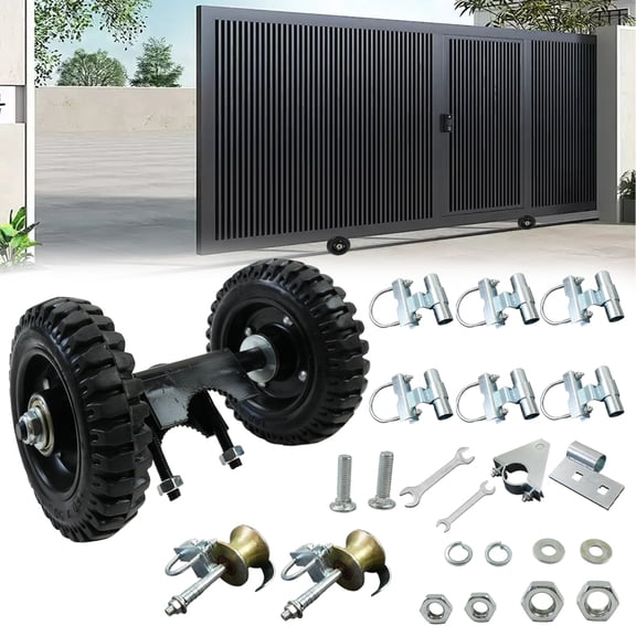 Maeklon Rolling Gate Kit with 6" Wheels, Heavy Duty Sliding Gate Hardware Kit with 2 Track Wheels, 6 Track Brackets and Latch with Screws, for Chain Link Gates, Sliding Gates, Farm Fences