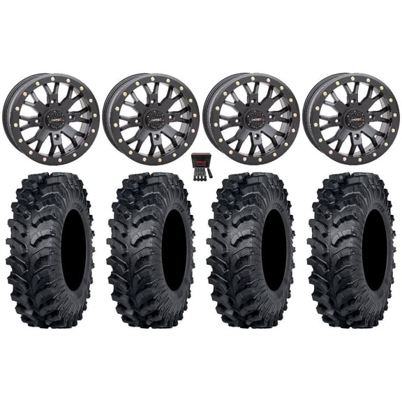 System 3 SB-4 14" Wheels Black (4 3) 27" MT911 Tires Can-Am Commander Maverick Renegade Outlander Defender