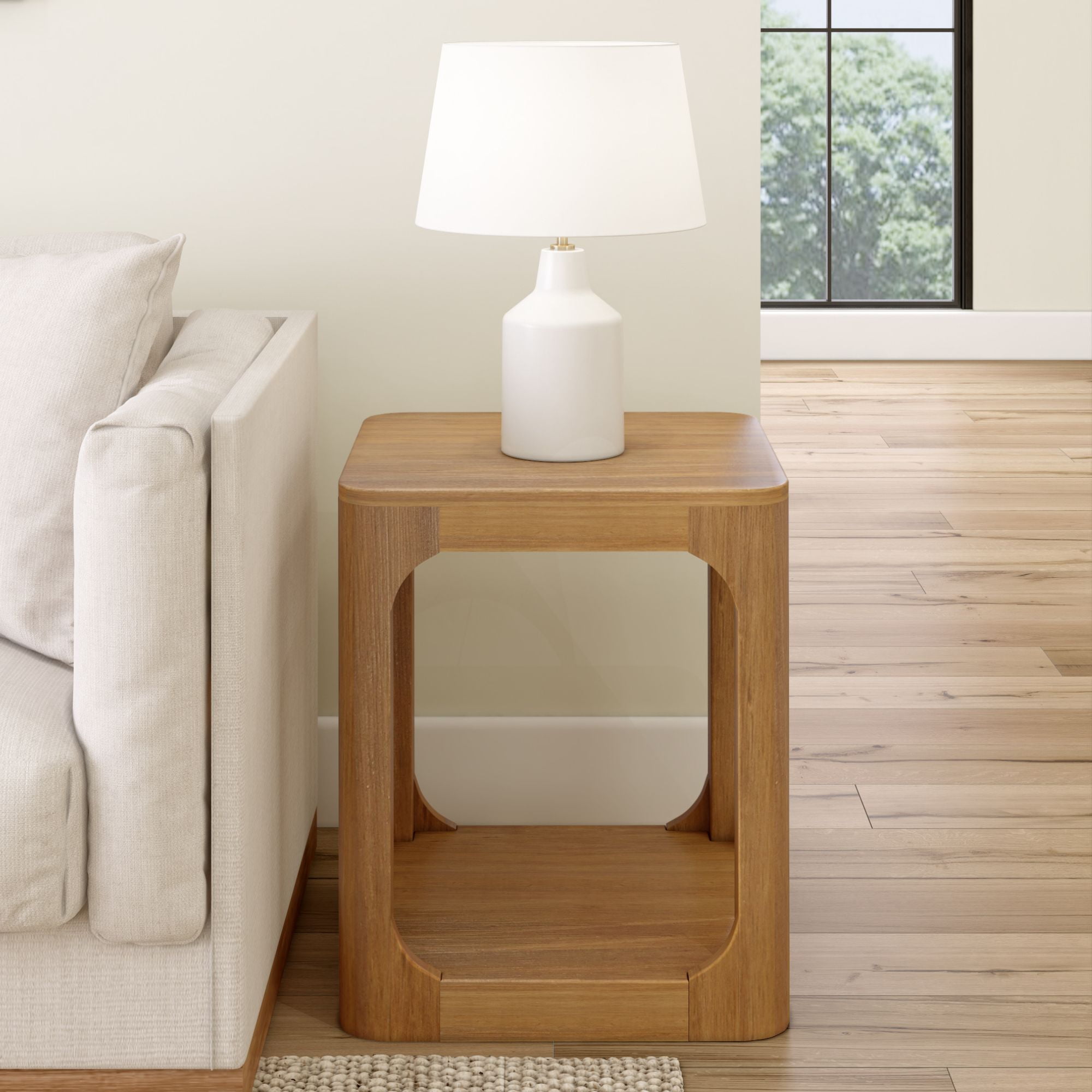 Plank+Beam 20" Solid Wood Square Side Table with Shelf, End Table for Living Room with Storage