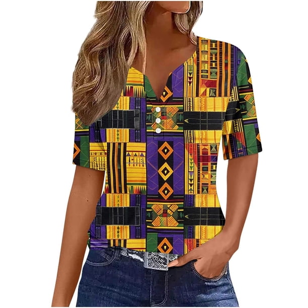 Blusas de Verano de las Mujeres Casual Gradiente Manga Corta V-Cuello Superior, Ligera Imitación de Tela de Estante para la Primavera Y el Verano Diario Y de Fiesta