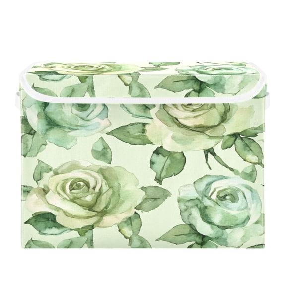 Storage Box With Lid 16.5x12.6x11.8In Foldable Stacked Household Storage Box Green Roses