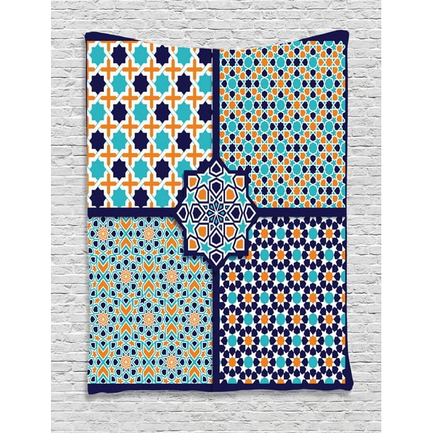 Arabian Decor Wall Hanging Tapestry, Different Islamic Ornate Mosaic