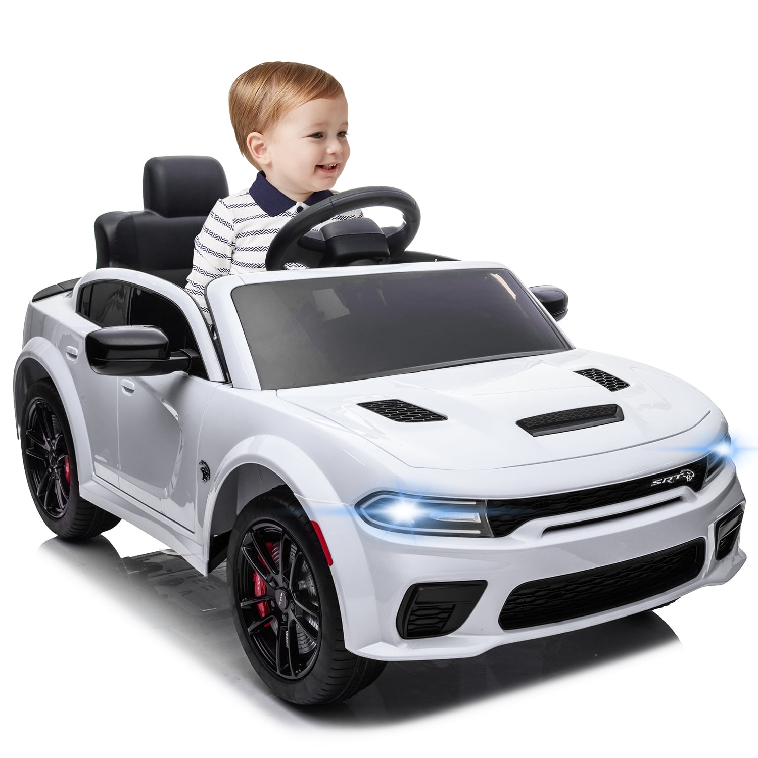 uhomepro White 12 V Dodge Charger SRT Hellcat Battery Powered Ride on
