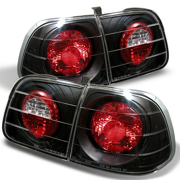 AKKON - For 1999-2000 Civic 4Dr Sedan JDM Black 4Pcs Tail Lights Brake Lamp W/Trunk Piece Replacement