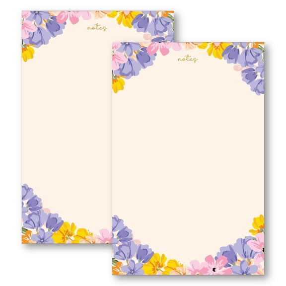 2 PACK SMALL NOTEPADS, Floral Memo Pad, to Do List, 70 Sheets, 4.25x6.5, Purple Flower Notepad, Stationery Gift for Her, Office List Pad, Cute Writing Pad