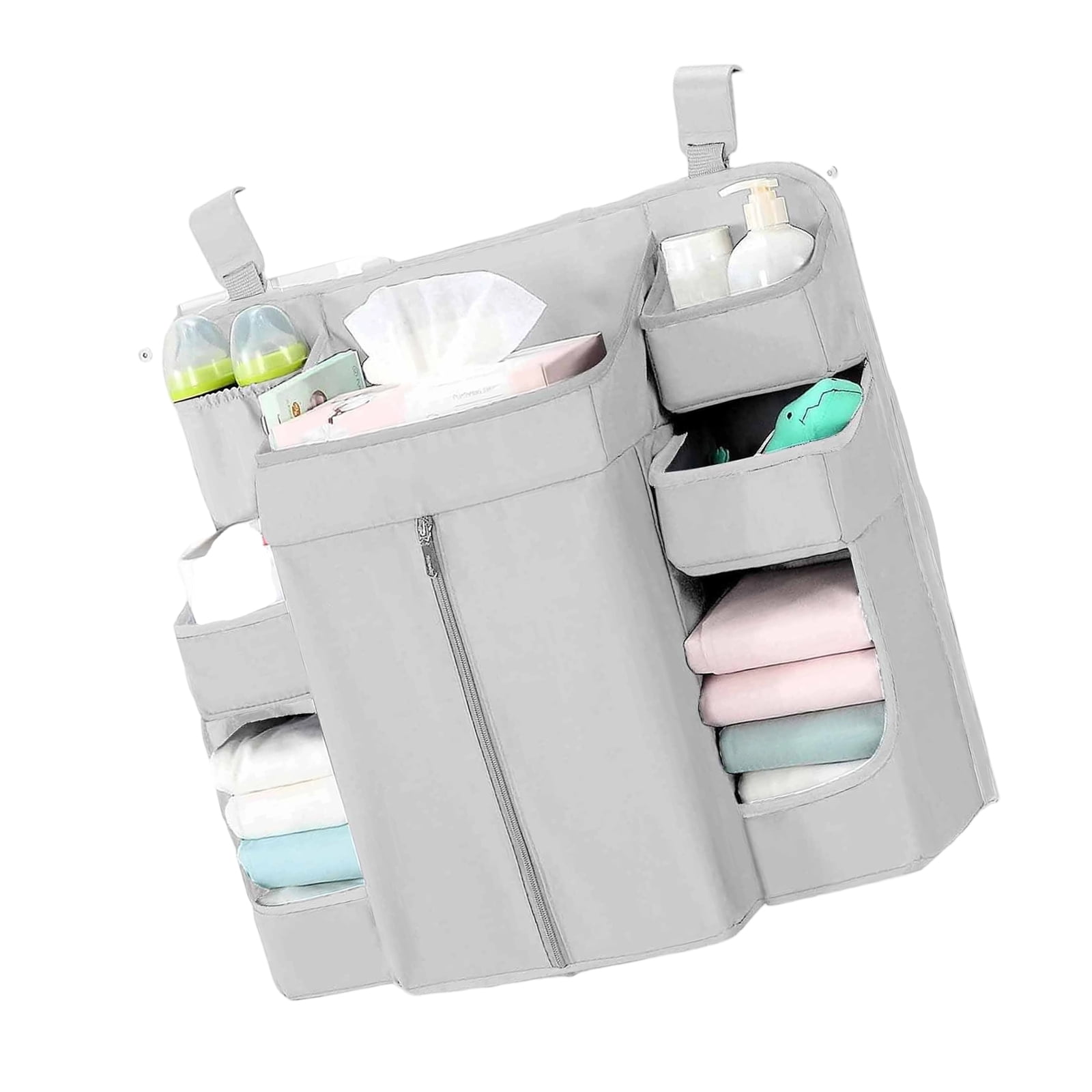 Modern Simple Baby Bed Storage Bag Multiple Pocket Design Adjustable Straps Soft Fabric Organizers