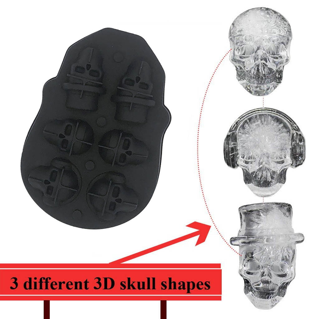 8" x 4" Silicone Skull & Cross Bones Halloween Jell-O Mold Ice Cube Tray 