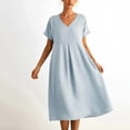 thumbnail image 5 of Roncen Women's Midi Dress​ Solid Loose Cotton Linen Dresses with Pockets, 5 of 5