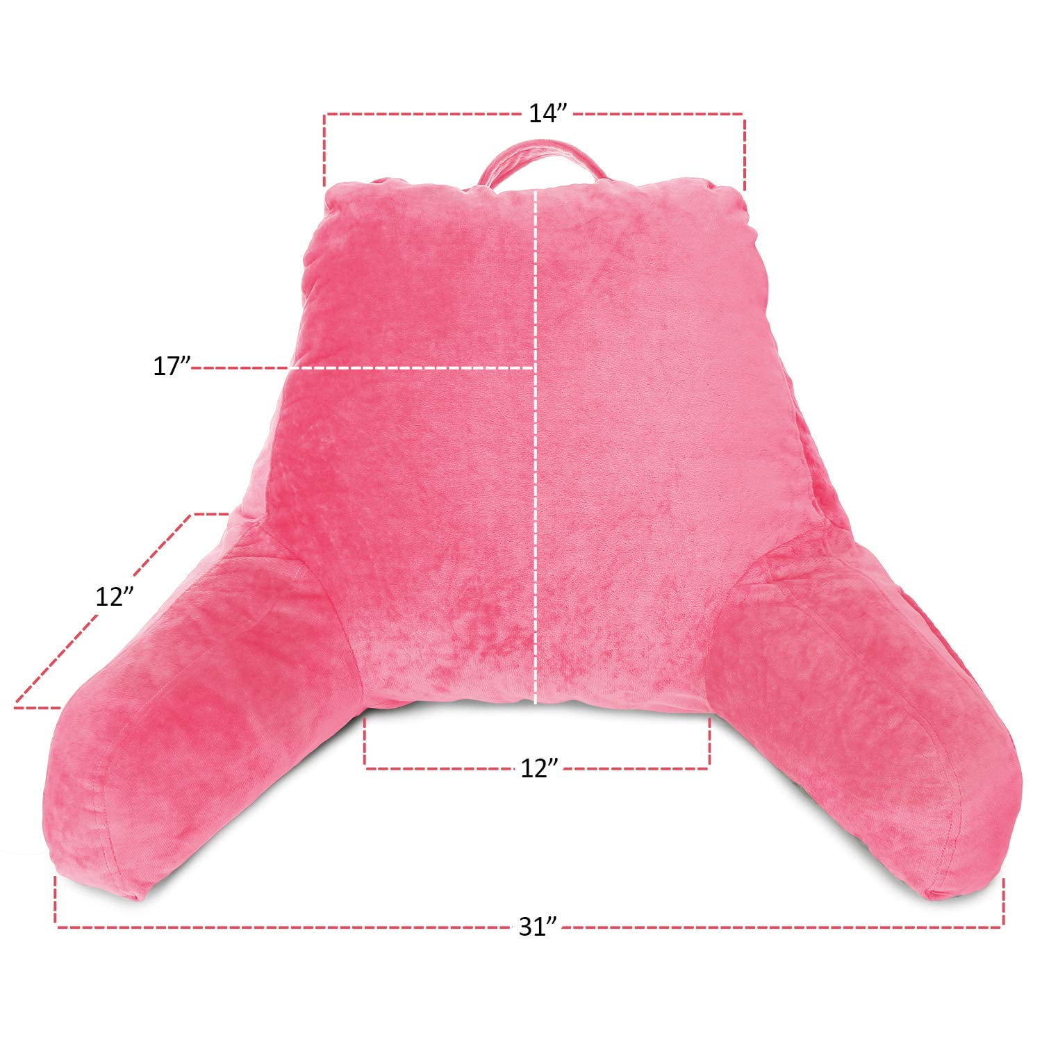 Clara Clark Bed Rest Reading Pillow with Arms and Pockets, for Kids Teens & Adults - Premium Shredded Memory Foam TV Pillow, Medium, Light Pink