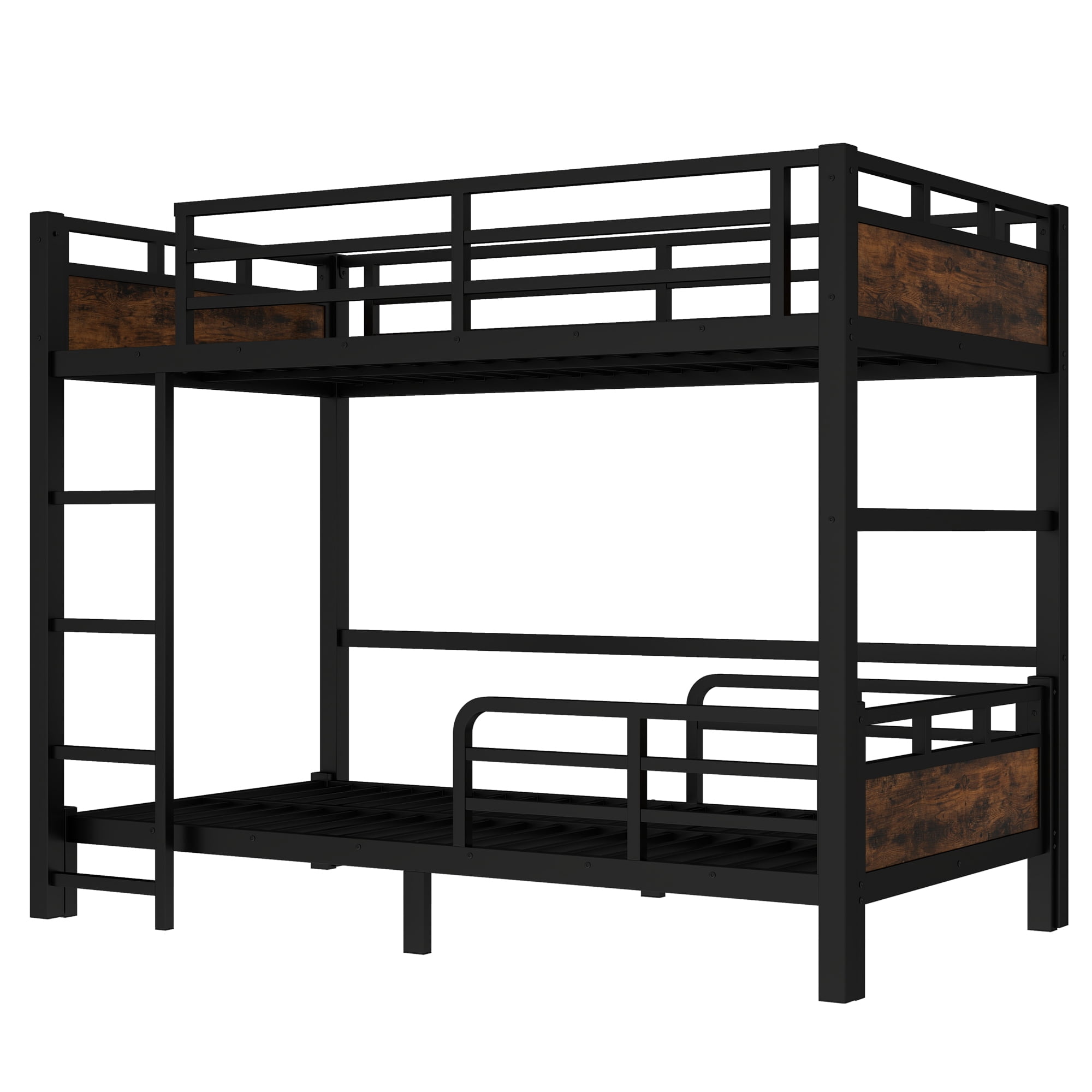 Leumius Twin XL Over Twin XL Metal Bunk Bed with Guardrails, Noise-free & Under-Bed Storage,Metal Loft Bed and Metal Platform Beds,Black