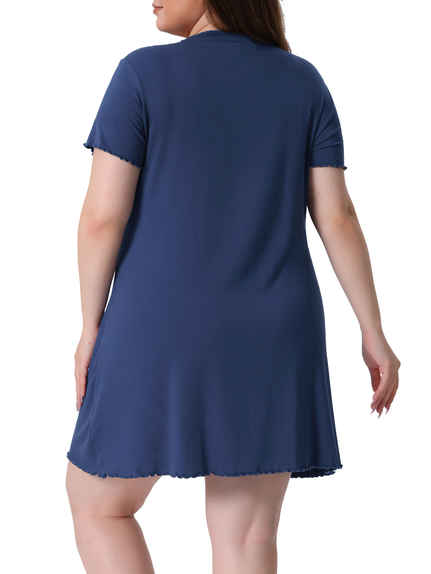 DARING DIVA Women's Plus Size Short Sleeve Ruffle Casual Nightgown 1X Navy Blue