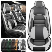 AFUNTIO Luxury Seat Covers for Chrysler 99% Models,2PCS Leather Car Seat Cushions,Waterproof Car Sit Protectors,Nonslip Interior Accessories(White and Gray)