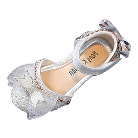 Kureaily Spring And Summer Girls Sandals Dress Dance Performance Shoes Light Sequin Mesh Bow Rhinestone Ribbon Toddler Size 4 Sandals Girl Sandals for Girls Size 11 3-3.5 Years