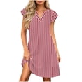thumbnail image 5 of Noric Women's V Neck Striped Mini Dresses Ruffle Cap Sleeve with Pockets Relaxed Fit Casual Summer Lightweight Flowy Casual Dresses, 5 of 7