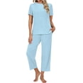 thumbnail image 4 of UVN Pajamas for Women Short Sleeve Tops and Capri Pants Casual Womens Pajamas Sets with Pocket, 4 of 10