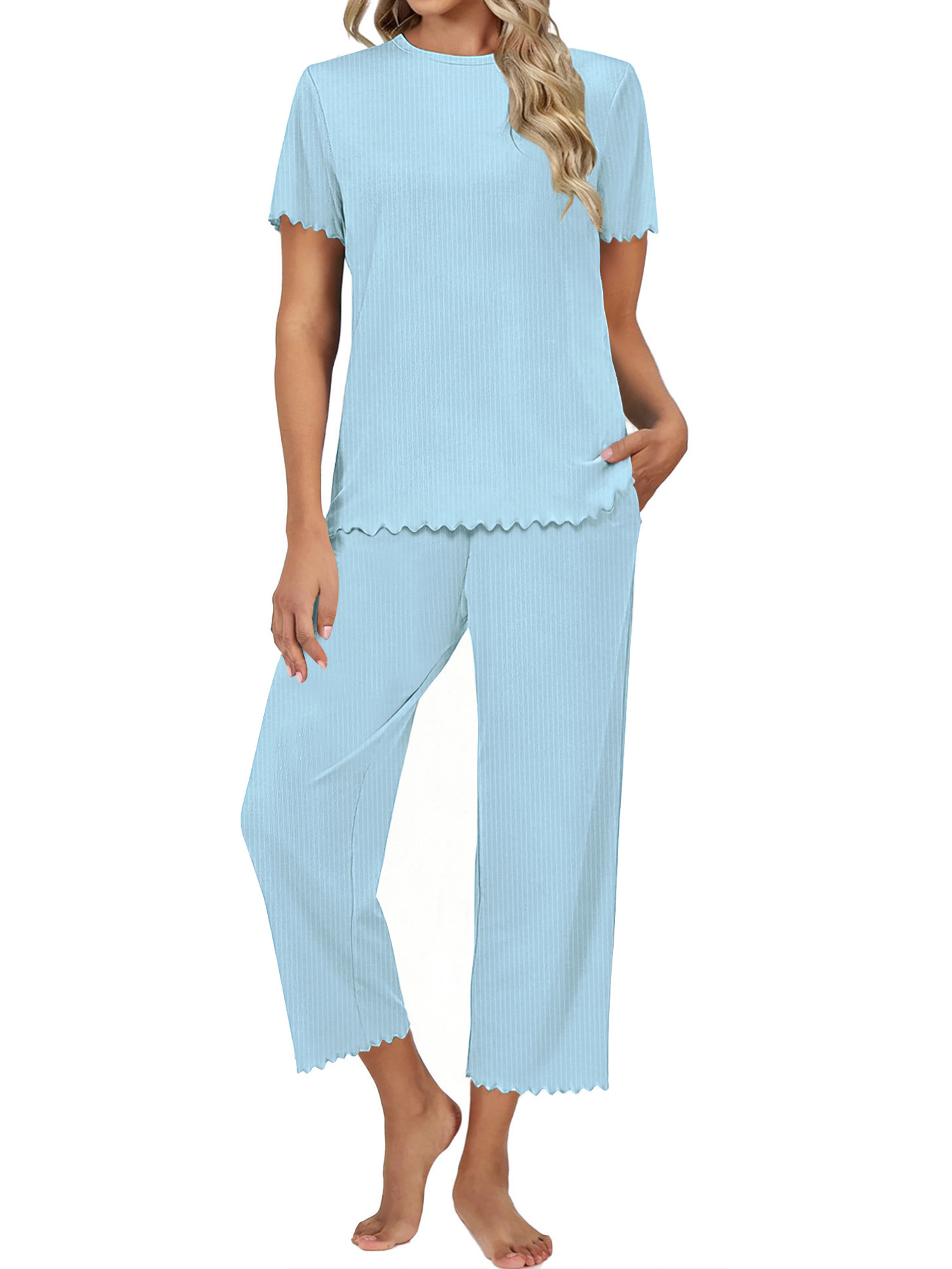 UVN Women's Short Sleeve Pajama Set with Capri Pants photo 7