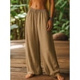 thumbnail image 6 of Women'S Loose Fit Solid Color Elastic Waist Pocket Straight Leg Casual Pants Khaki XXL, 6 of 8