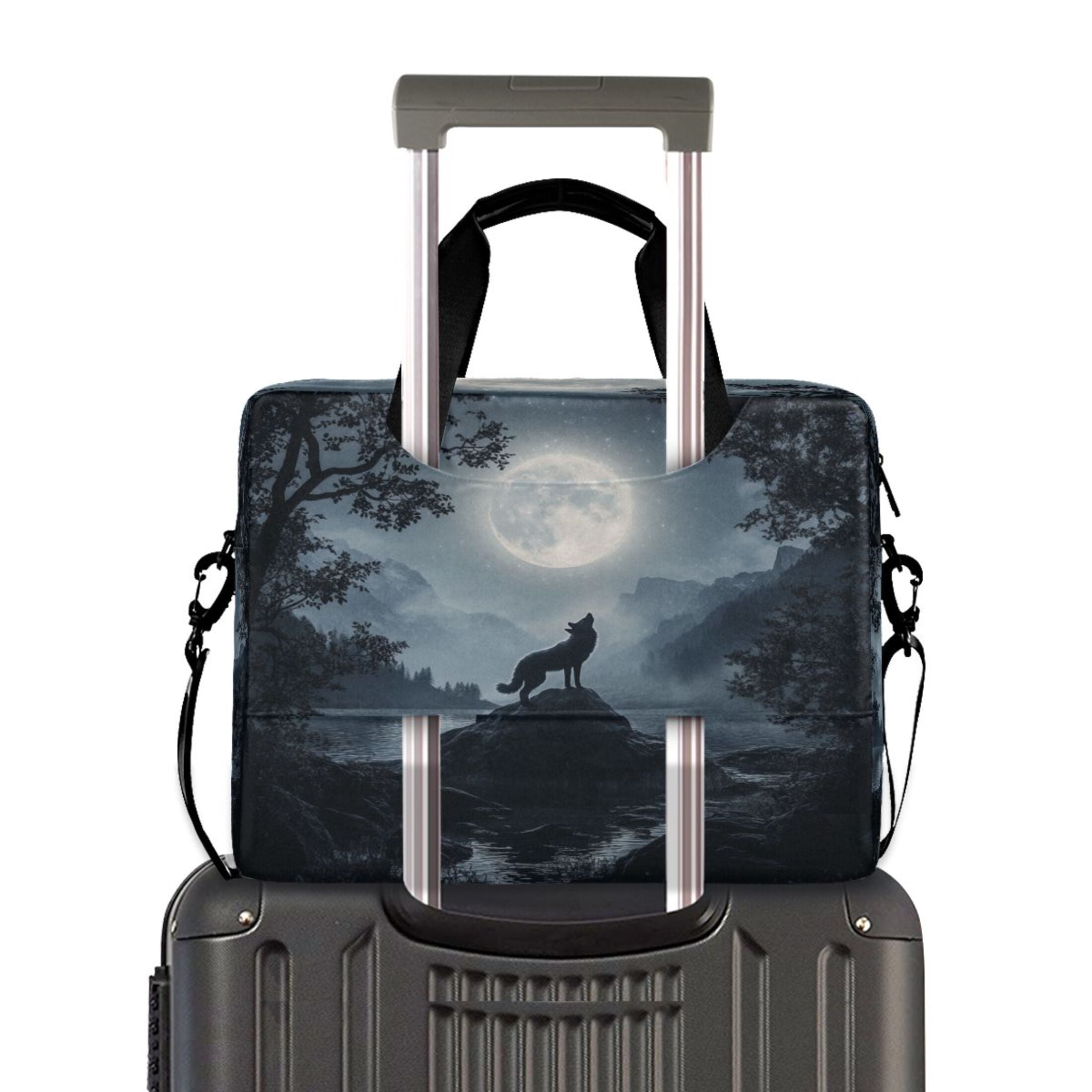 16" Laptop Tote Bag Laptop Sleeve Case Computer Briefcase for Work & Travel Wolf Howling at The Moon