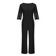 thumbnail image 4 of Women's Casual Solid Color 3/4 Sleeve Jumpsuit Pants Romper Overalls, Round Neck Relaxed Fit Soft Flowy, Lounge Wear Travel Essentials for Women | Aestivo,Black L, 4 of 8