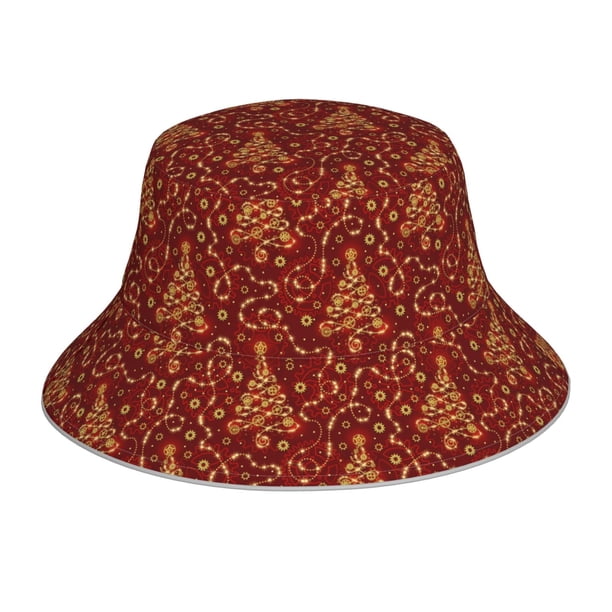 Balery Christmas Tree On A Red Background Sombreros para el sol para hombre y mujer, sombrero de pescador con UPF 50+