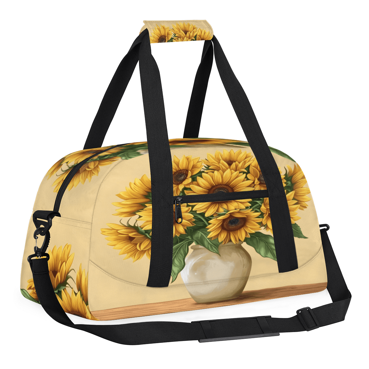 Herdesigns Sunflower Sports Duffle Bag for Women & Men, Yellow Flower Floral Gym Bag Dance Bag Overnight Bag Carry On Weekender Travel Bag