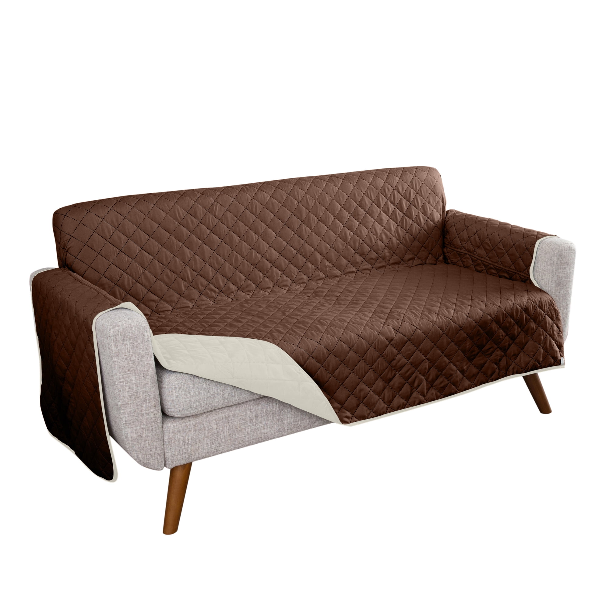 Home Details Reversible Quilted Furniture Sofa Protector Slipcover in Chocolate/Taupe
