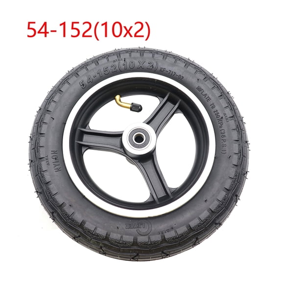 10x2 (54-152) Inflatable Scooter Wheel Assembly - 10 Inch Replacement Tire with Hub & Bent Valve for Electric Scooters, Balance Bikes, and Kids' Ride-Ons