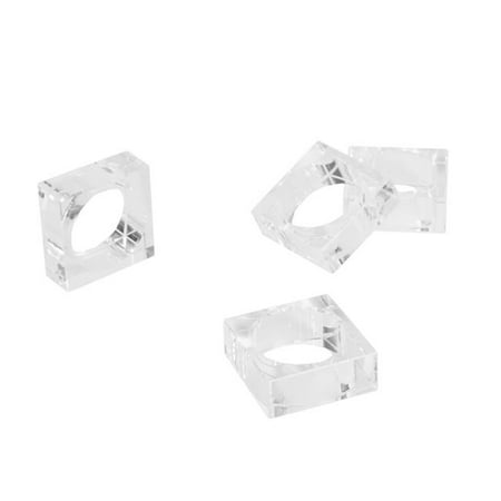 

SARO Square Block Design Crystal Glass Napkin Ring Clear - Set of 4