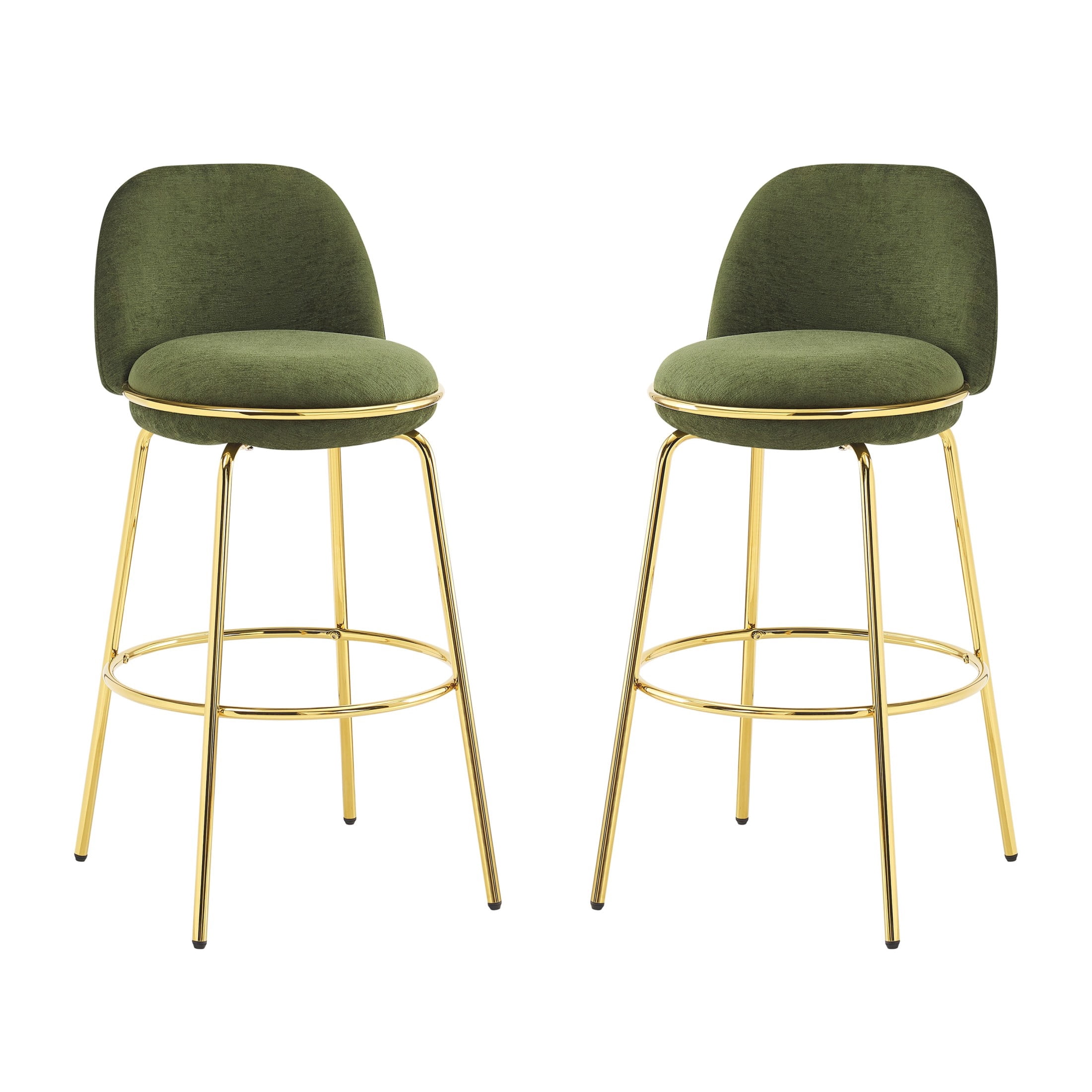 Christopher Knight Home Luxury Green Upholstered Bar Stools, Gold Metal Frames, Set of 2