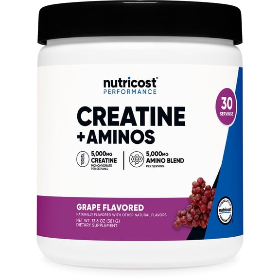 Nutricost Creatine Aminos (Grape Flavored) 30 Servings - 5,000mg Creatine Monohydrate , 5000mg Amino BCAA Blend per Serving