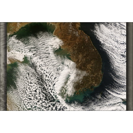 24"x36" Gallery Poster, satellite map of north & south korea, Yellow Sea and East Sea