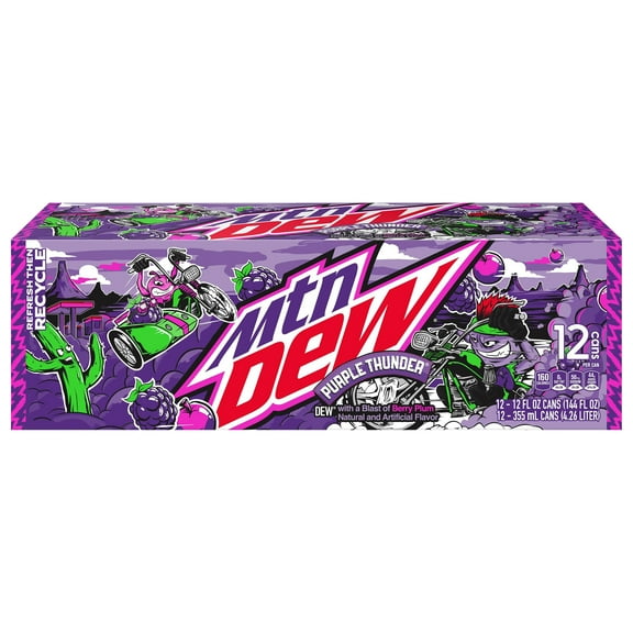 Mountain Dew Soda Berry Plum 12 Fl Oz, 12 Count