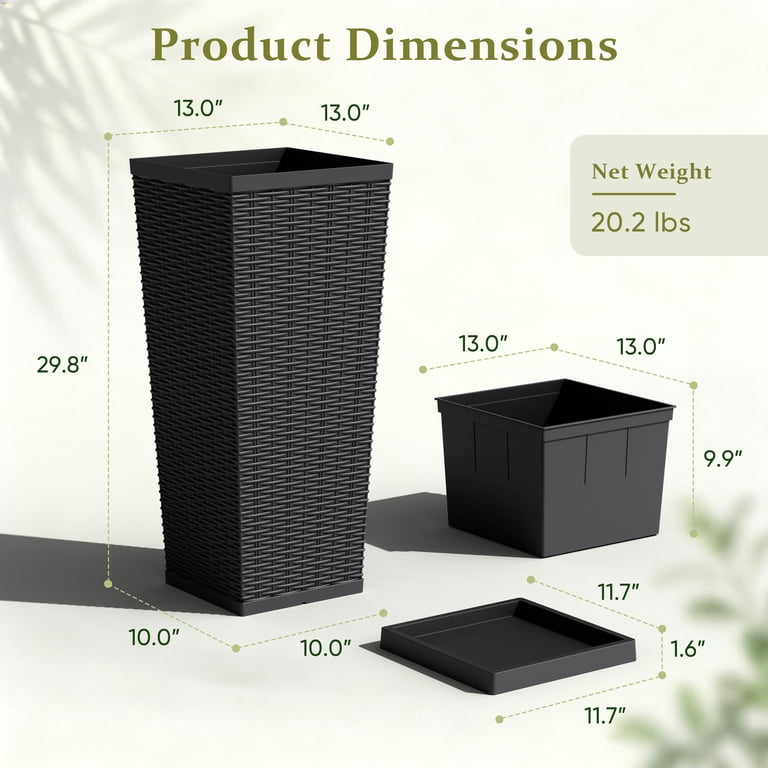 Devoko 32" Tall Outdoor Planters, Set of 2 with Trays photo 8