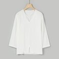 thumbnail image 3 of Baqcunre Polo Shirts For Men Blouses Solid Men'S T Shirts Quarter Baggy Blend Color Tops V Three Neck Cotton Men'S Blouse Linen Shirts For Men Tops For Men White M, 3 of 9